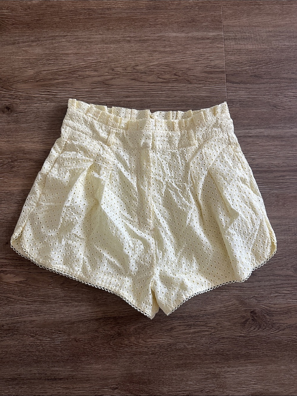 Majorelle High-Waist Eyelet Shorts in Butter Yellow